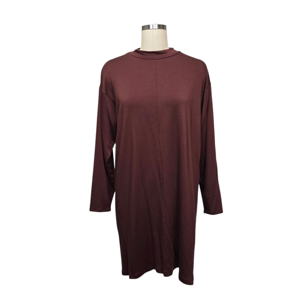 Eileen Fisher Mahogany Tencel Lyocell Mock Neck Tunic Top Brown Size Medium